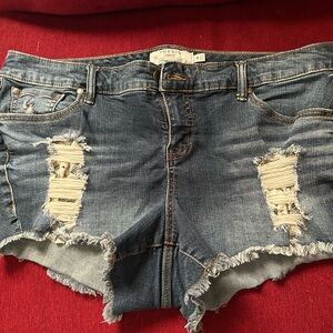 Torrid Blue Jean Shorts with Distressed Frayed Hems